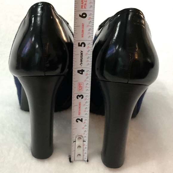 Black/Blue Leather Pull On Tory Burch Leighton Chunky Block Heel Booties Sz 7.5M - Picture 10 of 16